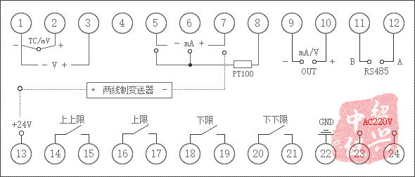 單光柱顯示控制儀接線圖